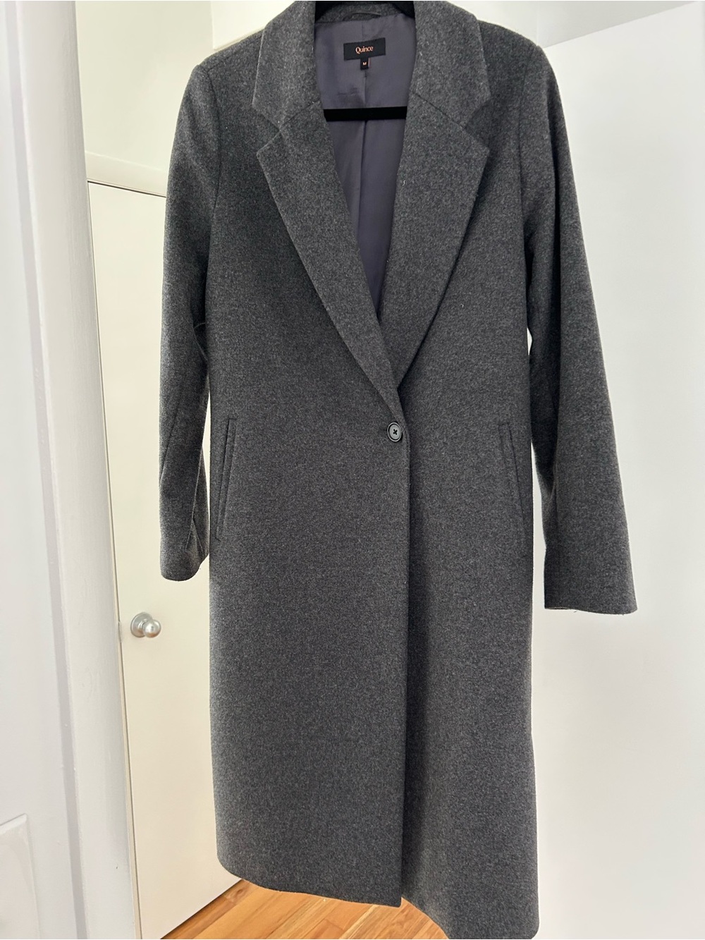 Quince Dark Charcoal Single-Button Long Italian Wool Trench Coat - Picture 2 of 3
